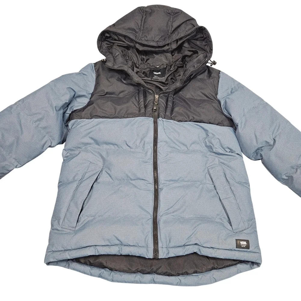 Vans Puffer Jacket‎ Mens Small Blue Black Colorblock Down Gorpcore Skater Street